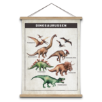 Schoolplaat dinosaurussen met t-rex, triceratops en andere dino's