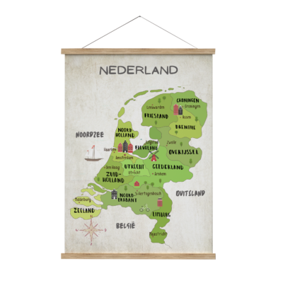Schoolplaat Nederland met provincies en hoofdsteden