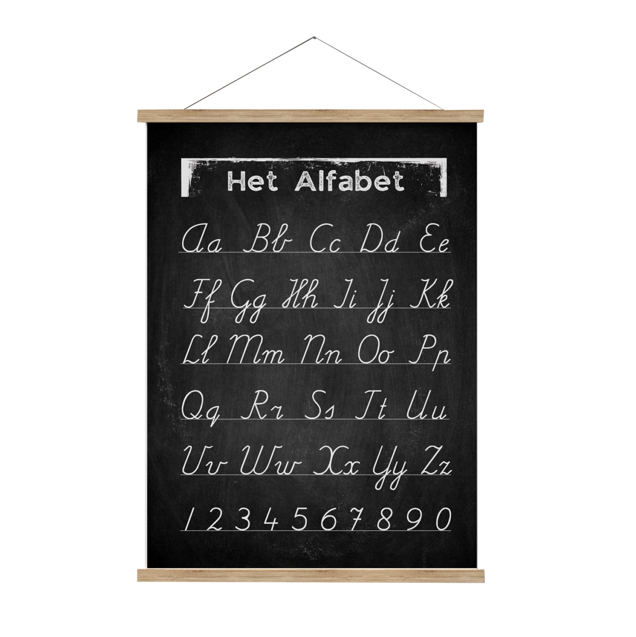 Schoolplaat zwart Het alfabet met schrijfletters om te leren schrijven