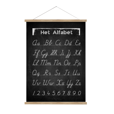 Schoolplaat zwart Het alfabet met schrijfletters om te leren schrijven