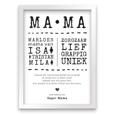 Mama poster witte lijst super mama met namen kinderen