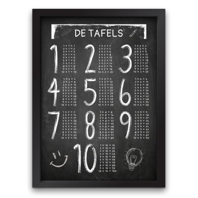 Tafels poster met zwarte lijst om te leren rekenen met tafels 1 tot 10